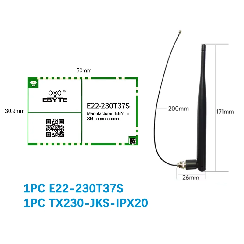 

230MHz Lora Wireless RF Module CDSENET E22-230T37S 37dbm Long Distance 25km Lower Power LBT RSSI Watchdog SMD Stamp Hole