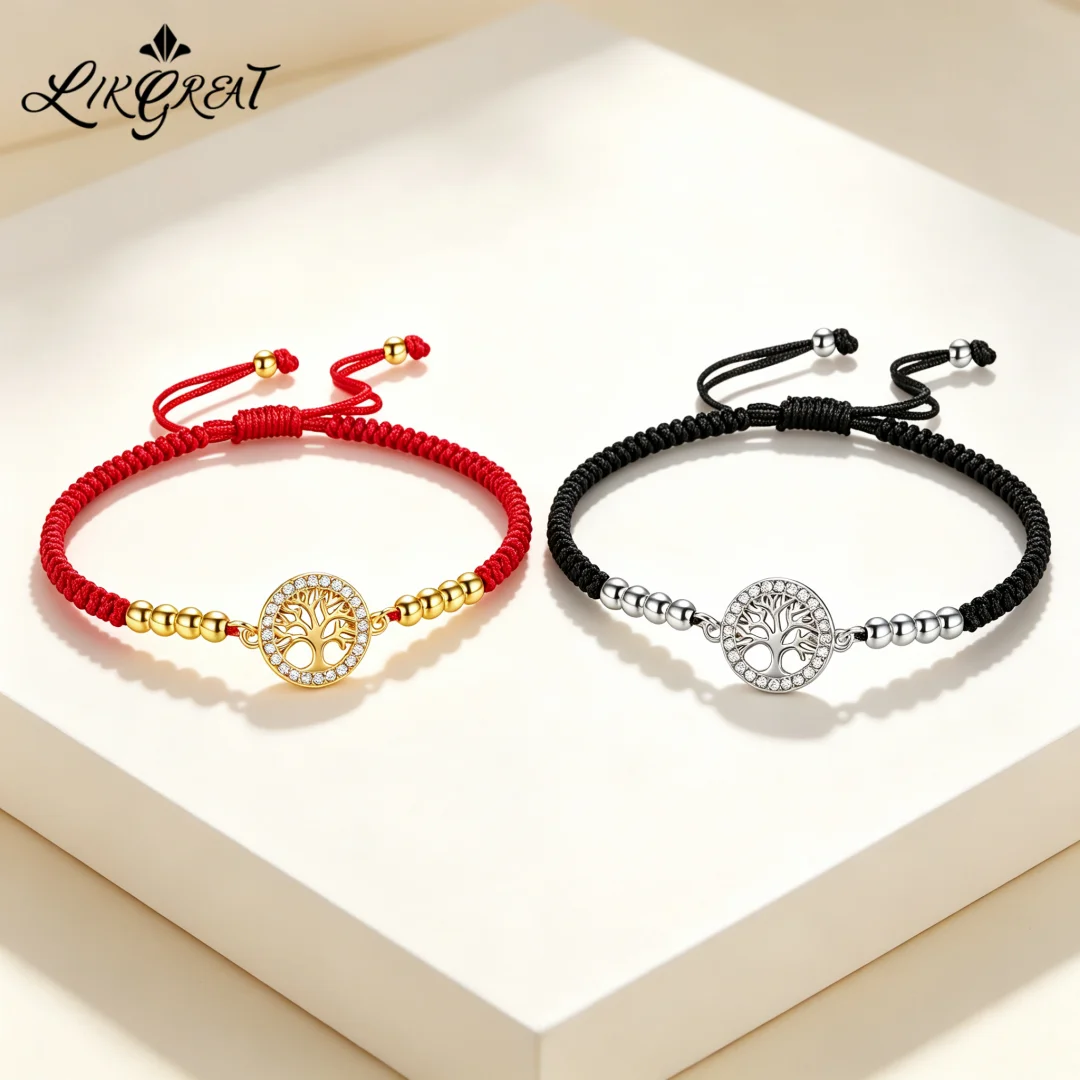 Tree Of Life Bracelet For Women Men Zircon Round Charm Braided Rope Adjustable Bracelet Wristband Lucky Protection Jewelry Gift