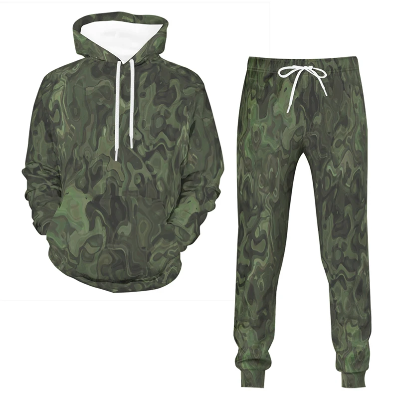 Smooth Camouflage 3D Printed Men\'s Tracksuit Casual Hoodie Pants 2pcs Sets Oversized Pullover Fashion Sweatshirt Men Clothing