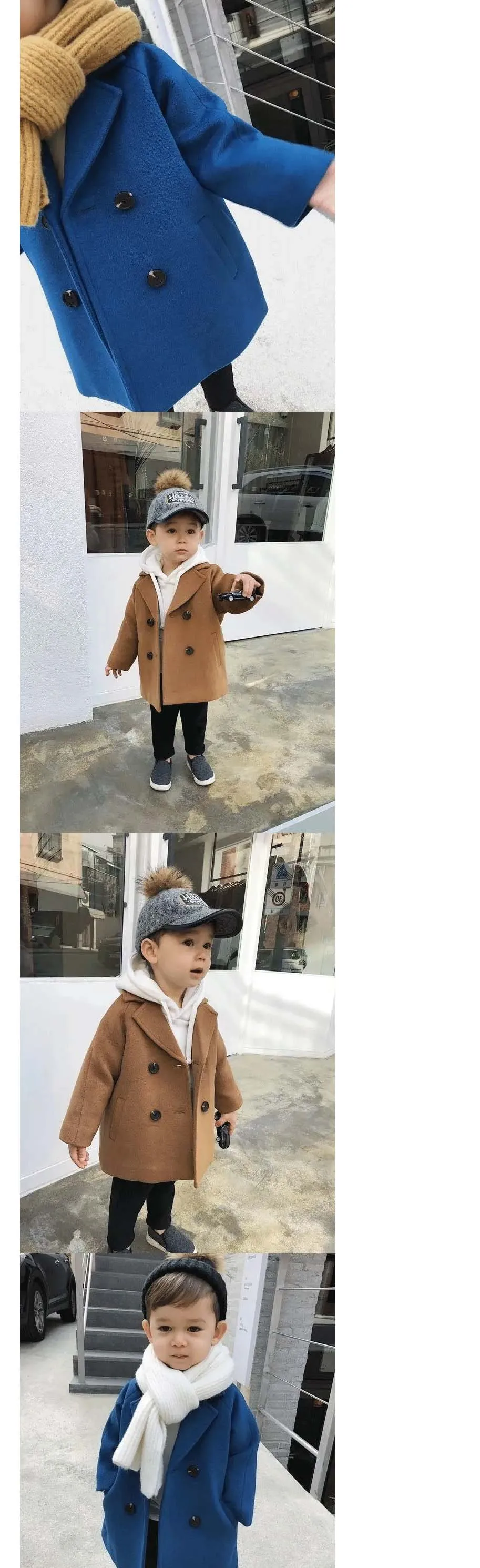 Spring Boys Jackets Child Girl Woolen Double-breasted Baby Trench Coat Lapel Autumn Kids Outerwear Winter Wool Overcoat