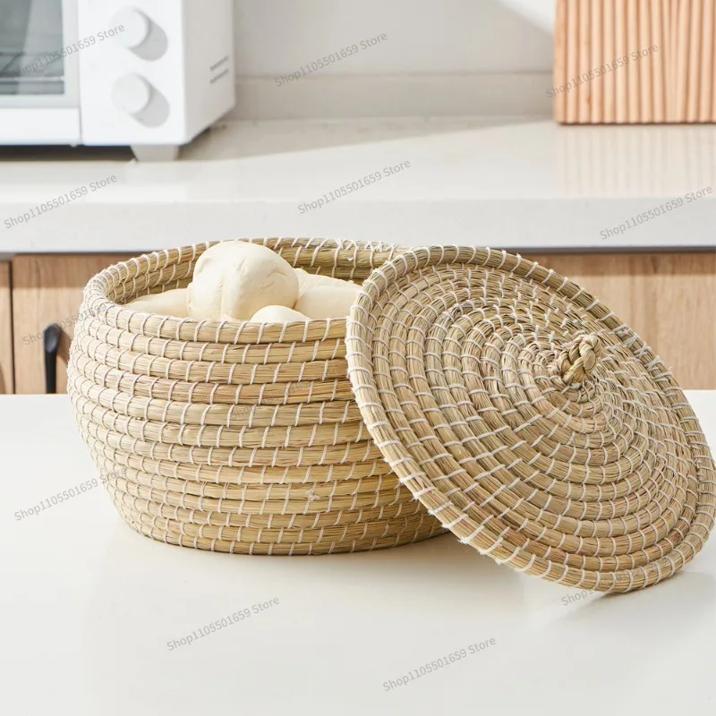 For straw-woven lid, steamer, steamed buns, straw hat, storage, hand-woven rattan storage basket