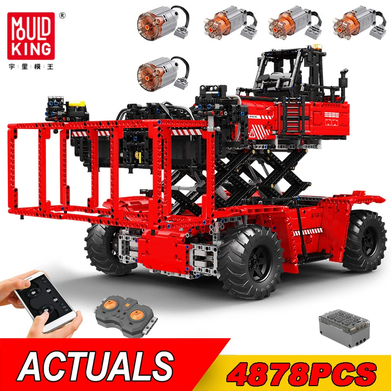 MOULD KING 17029 Technical Engineering Vehicle Container Forklift Building Blocks Remote Control Truck Car Toys For Kids Gifts