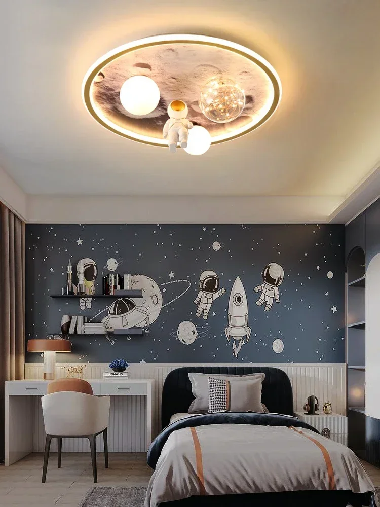 

Modern Astronaut Led Ceiling Lamps For Children's Room Bedroom Study Kids Baby Cartoon Grey Moon Chandelier Home Light Fixtures