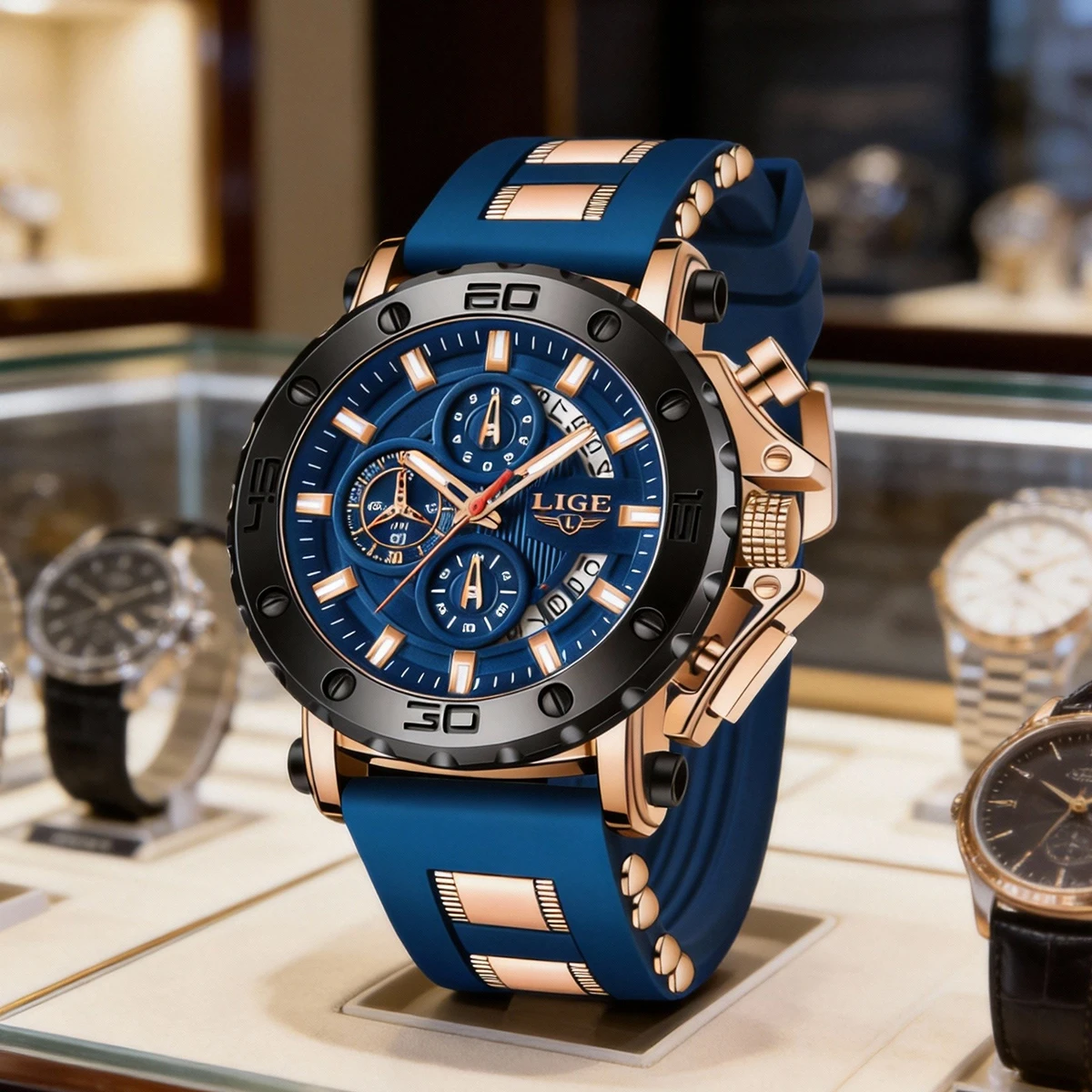 

Мужские кварцевые часы LIGE: модные, люксовые, многофункциональные, с хронографом, водонепроницаемые, светящиеся, с индикатором фаз Луны