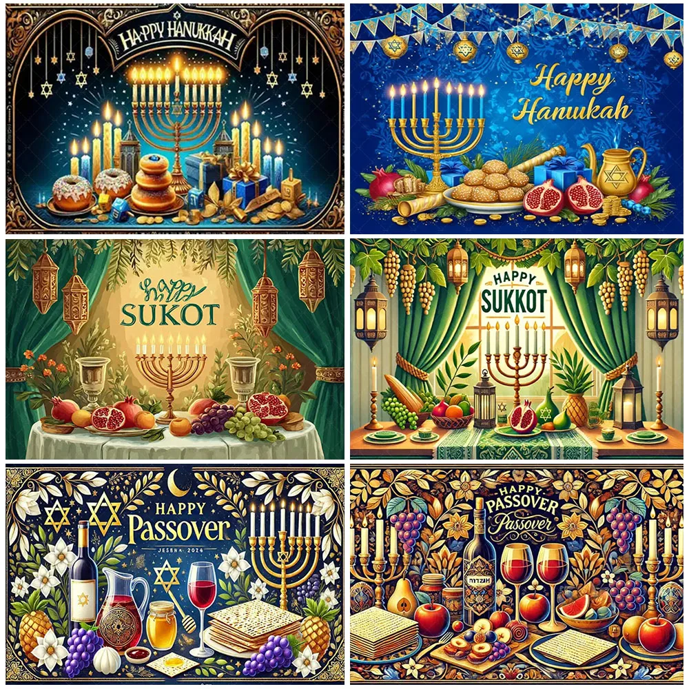

Jewish Happy Hashanah Backdrop Happy Passover Festival Party Decorations Honey Bible Candle Food Background Photo Studio Props
