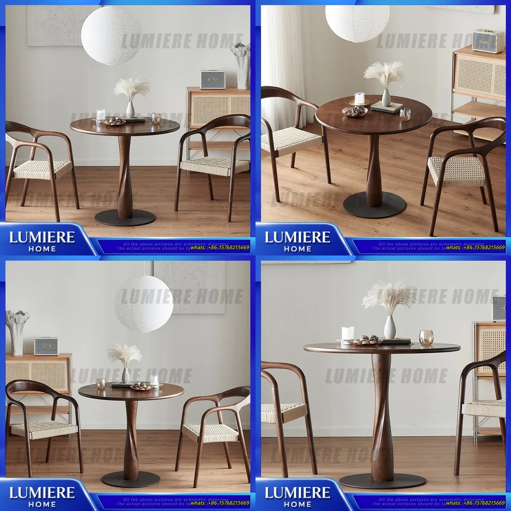 

Скандинавский круглый обеденный стол из массива дерева, журнальный столик в винтажном стиле, мебель для гостиной, для небольших помещений, отделка под орех