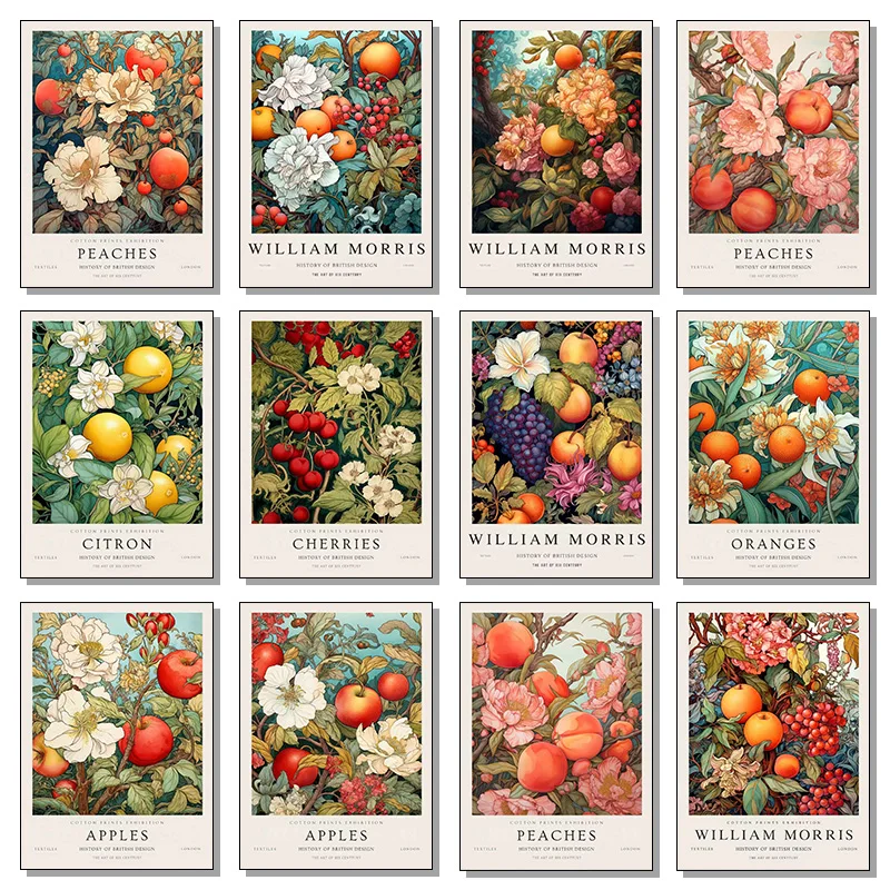 William Morris Poster mit Blumen und Früchten, Diamantmalerei, Kew Gardens, Wandkunst, Bilder, Schlafzimmer, Wohnzimmer, Heimdekoration, Geschenk