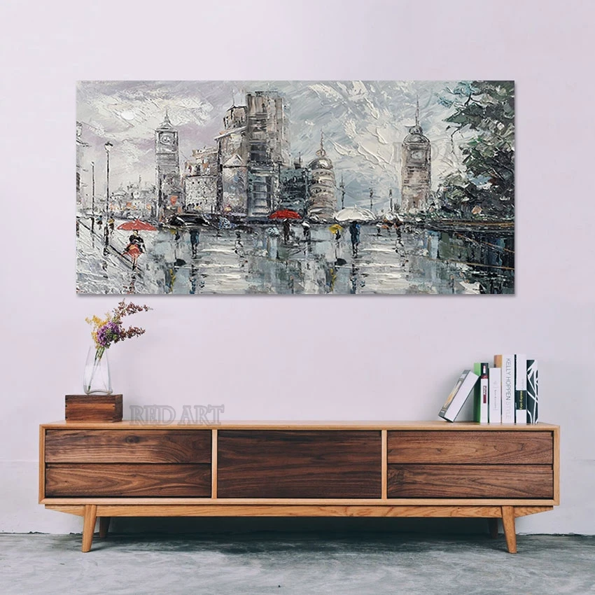 Paris Street Knife Oil Painting Canvas Wall Canvas, Hand Painted Artwork, Nordic Picture, Modern Living Room Decoration