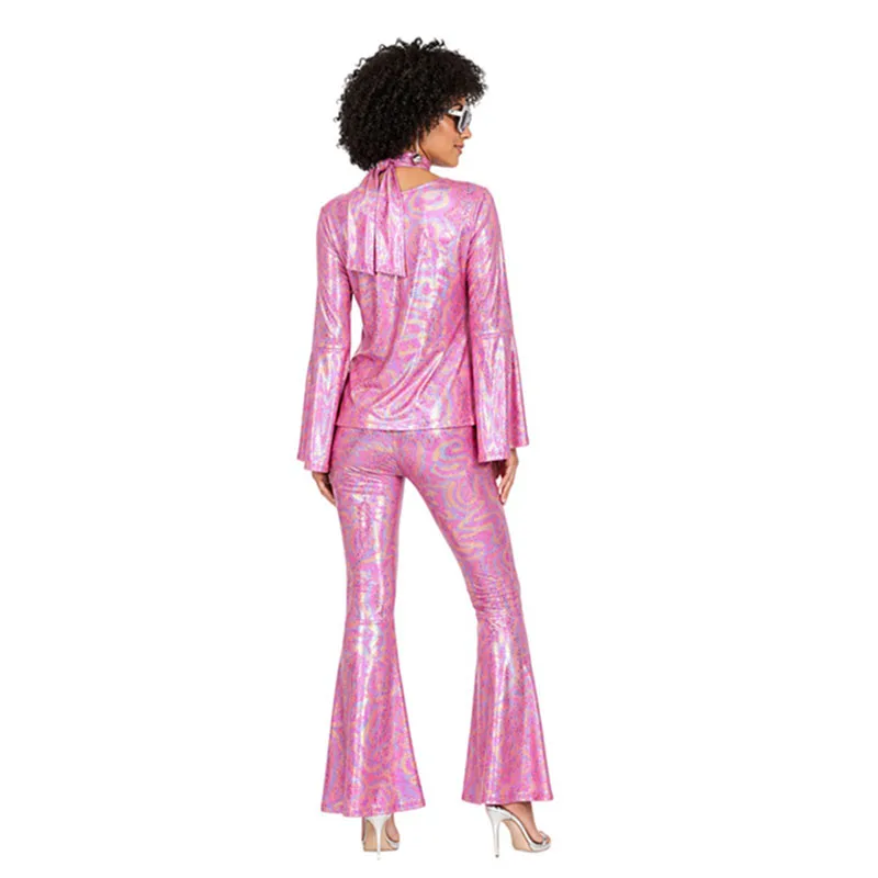 2026 New Women Halloween Disco Party 70s Women's Disco Costume Set Top Pants Sunglasses Necklace Earrings Wig Cosplay Dress Up view 2
