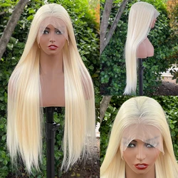 613 Light Blonde 13x6 Synthetic Lace Front Wigs for Blakc Women 26 Inch Long Straight Middle Part Large 150% Density Medium Cap