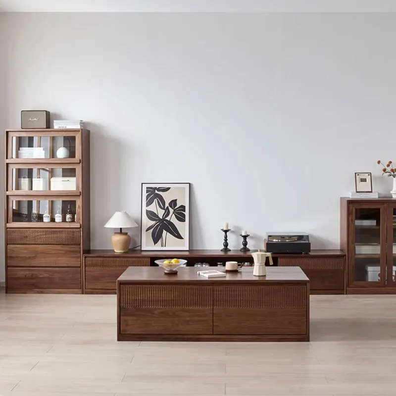 Customizable North American black walnut home coffee table modern simple floor-to-ceiling audio-visual cabinet