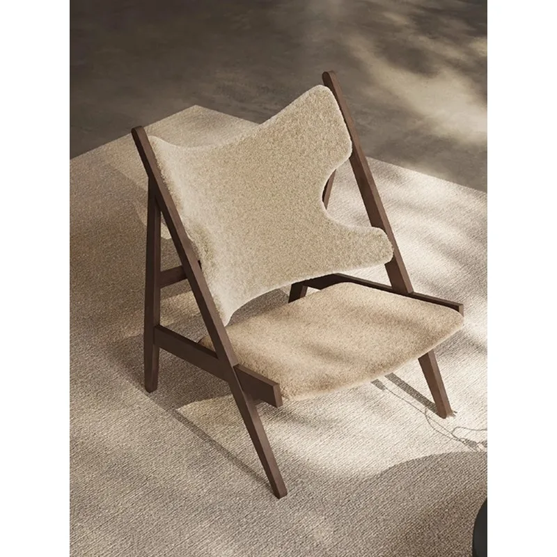 

Knitted Chair Leisure Living Room Bedroom French Vintage Medieval Cream Wind Solid Wood Lamb Fleece