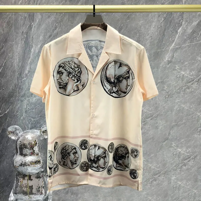 

2023 Summer Camisa Fashion Masculina Chinese Shirt Retro Portrait Art Shirt Short Sleeve Casual Men Shirt Streetwear Moda Hombre