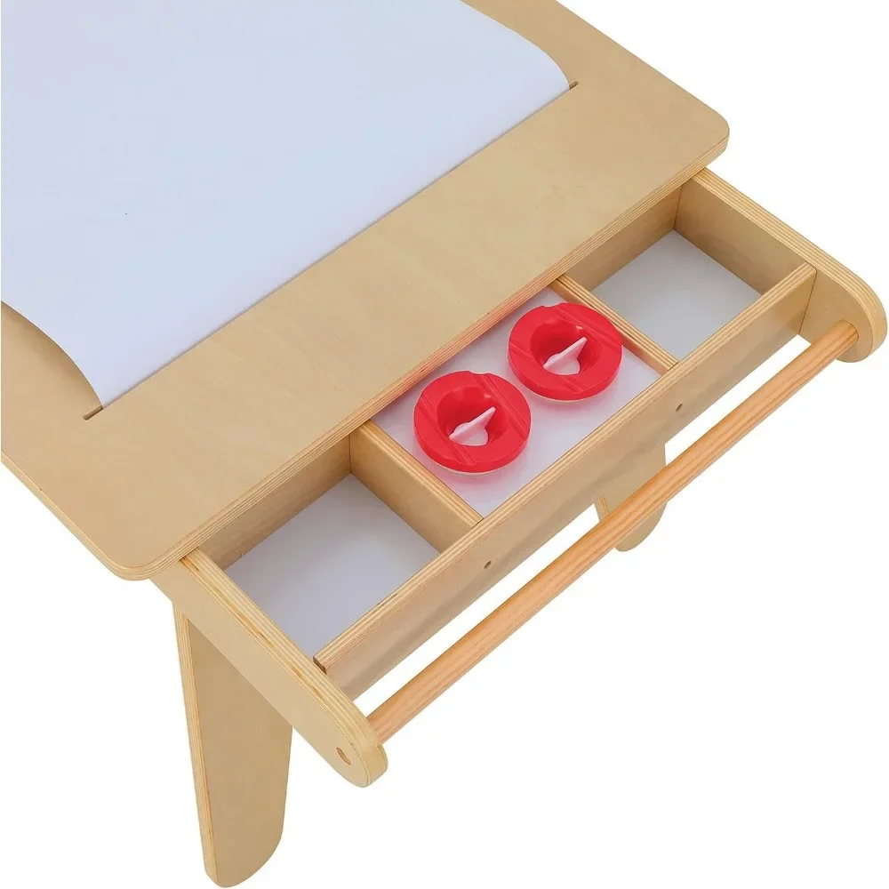 Conjunto de mesa e cadeira para crianças, mesa artística com 2 fezes, saco de arrumação e rolo de papel, mesa e cadeira infantil, cadeiras artesanais