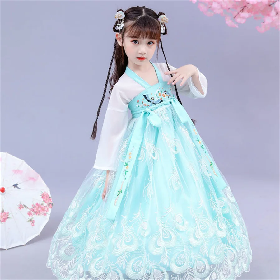 Hanfu Dress Baby Girls Children New Year Costume Chinese Ancient Carnival Cosplay Costume Purple Hanfu Dress Kids Babies