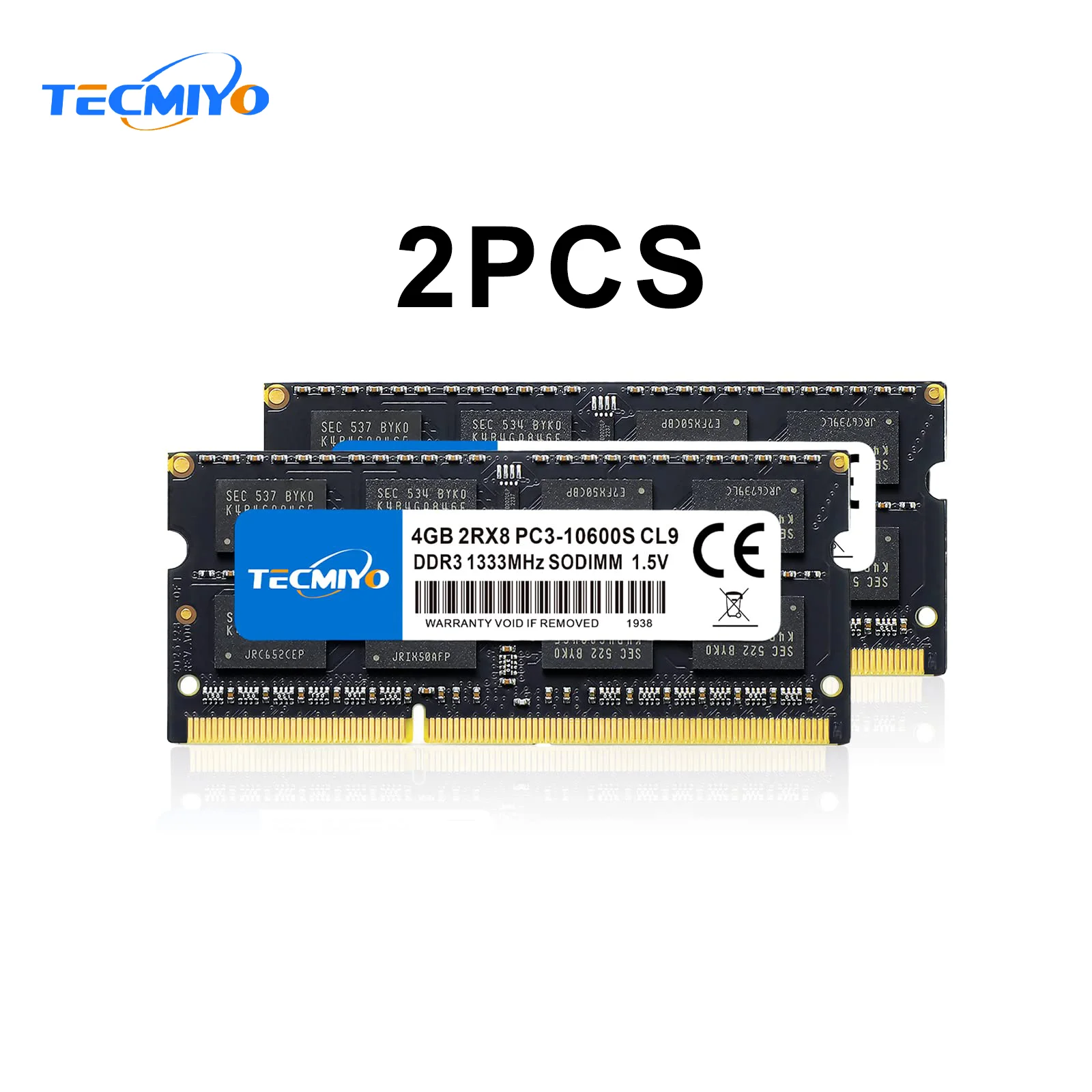 2X4GB tecmiyo 1333 MHz SODIMM แล็ปท็อป DDR3 1.5V PC3-10600S Non-ECC-BLACK