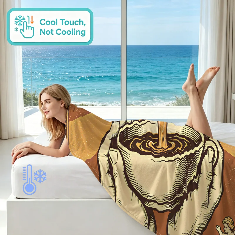 Vintage Sacred Coffee Cooling Blanket Golden Sunburst Angel Hands Holding Coffee Cup Print Summer Blanket Cool Sofa Bed Blankets