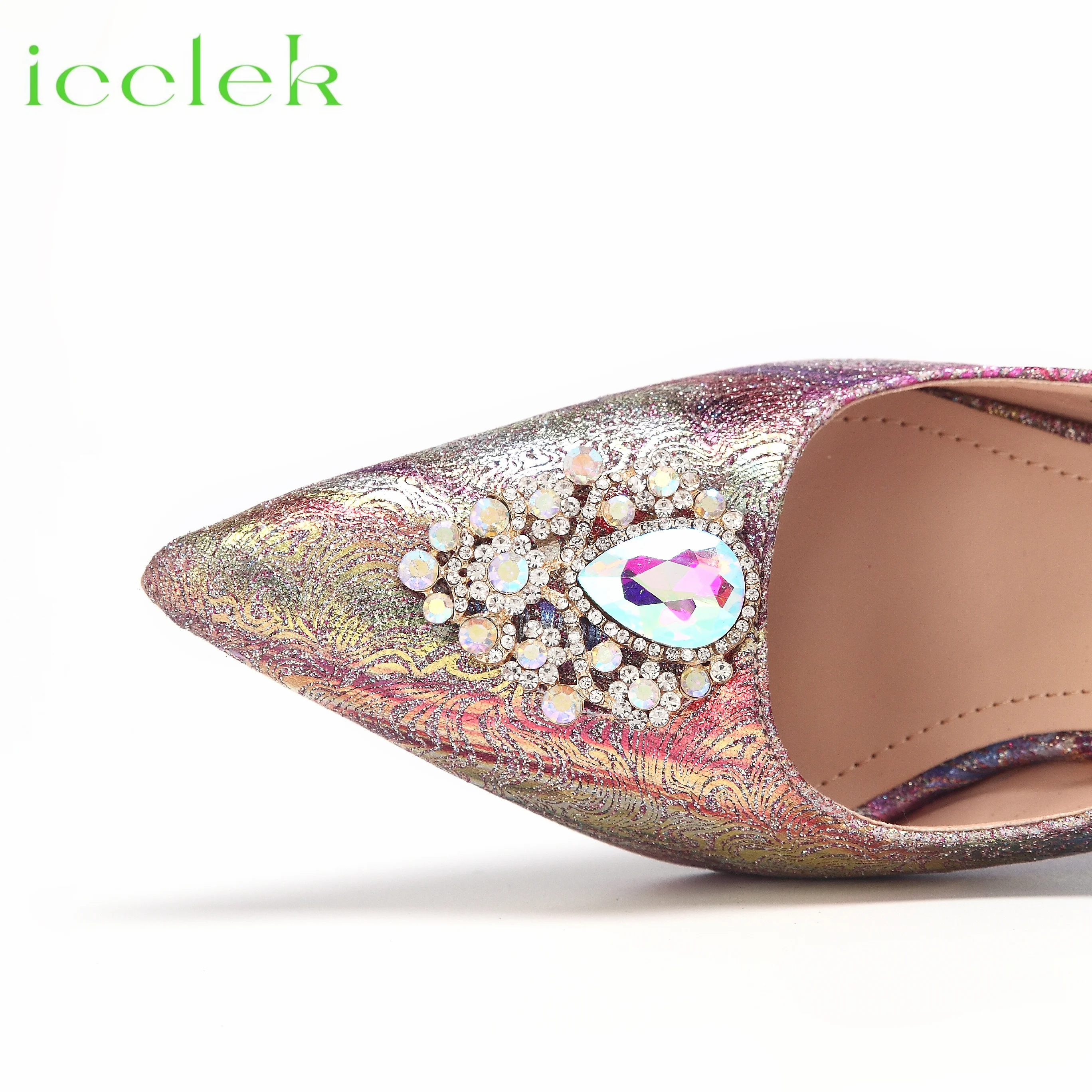 Colorful High Heels Shoes for Women Fashion Embroidery Rhinestone Italian Design Pointed Toe Shoes and Bags Set