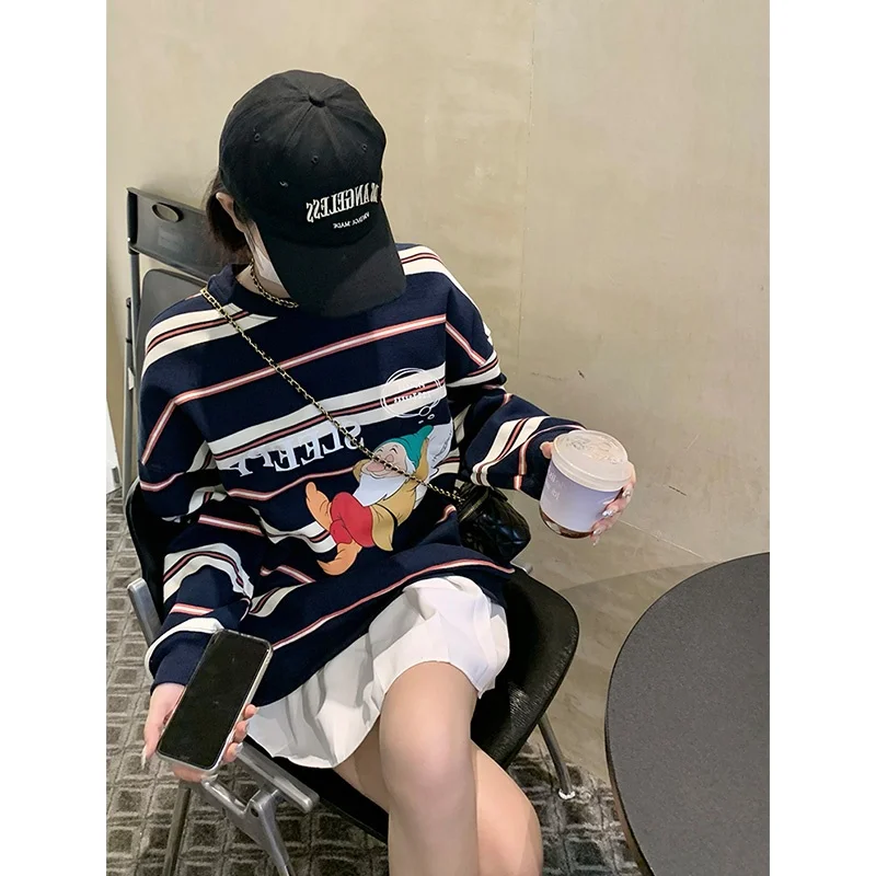 korean-sle-round-ne-hoodie-women's-faion-print-striped-color-blo-lazy-sle-top-new-design-autumn-collection