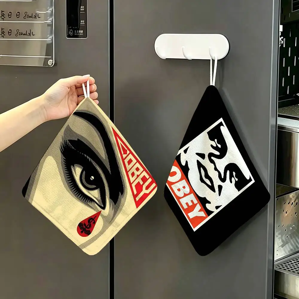 Popular Street LOGO O-Obey Household Hanging Towel, Polyester Cotton Hand Wiping Towel, Sturdy for Bathroom Bedroom
