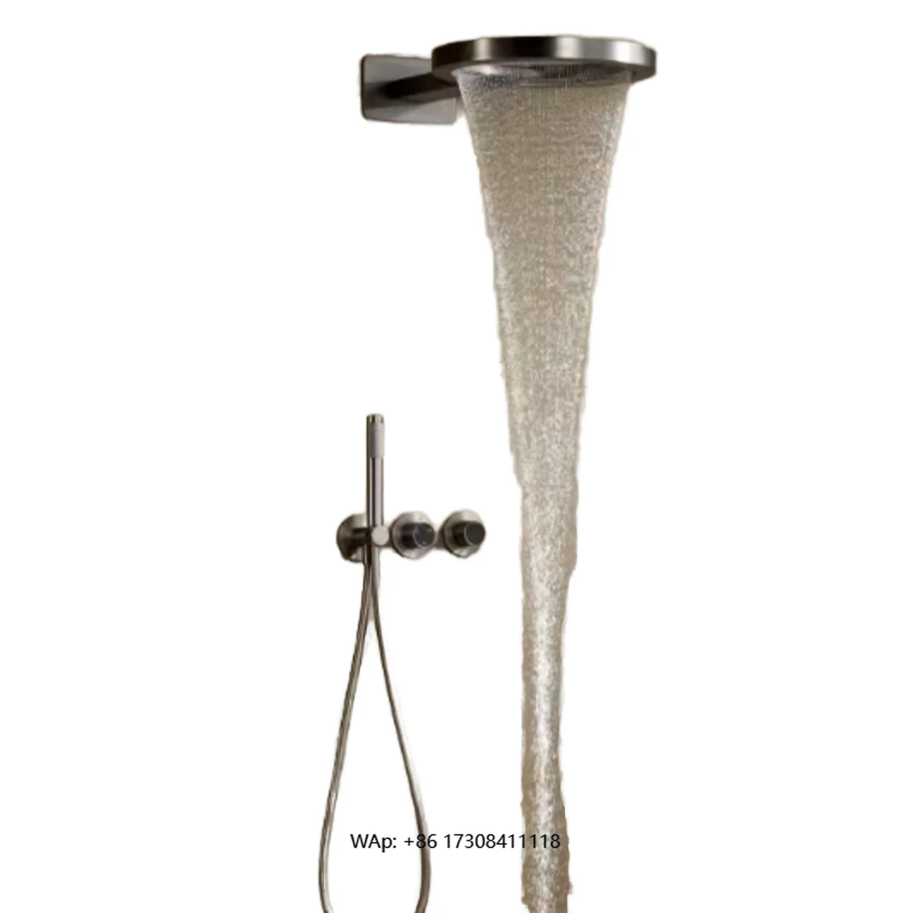 

Modern Thermostatic Brass Bath Shower Faucet Set In-Wall Rain Shower Head Brushed Gold Finish Waterfall Soft Spray for Hotels