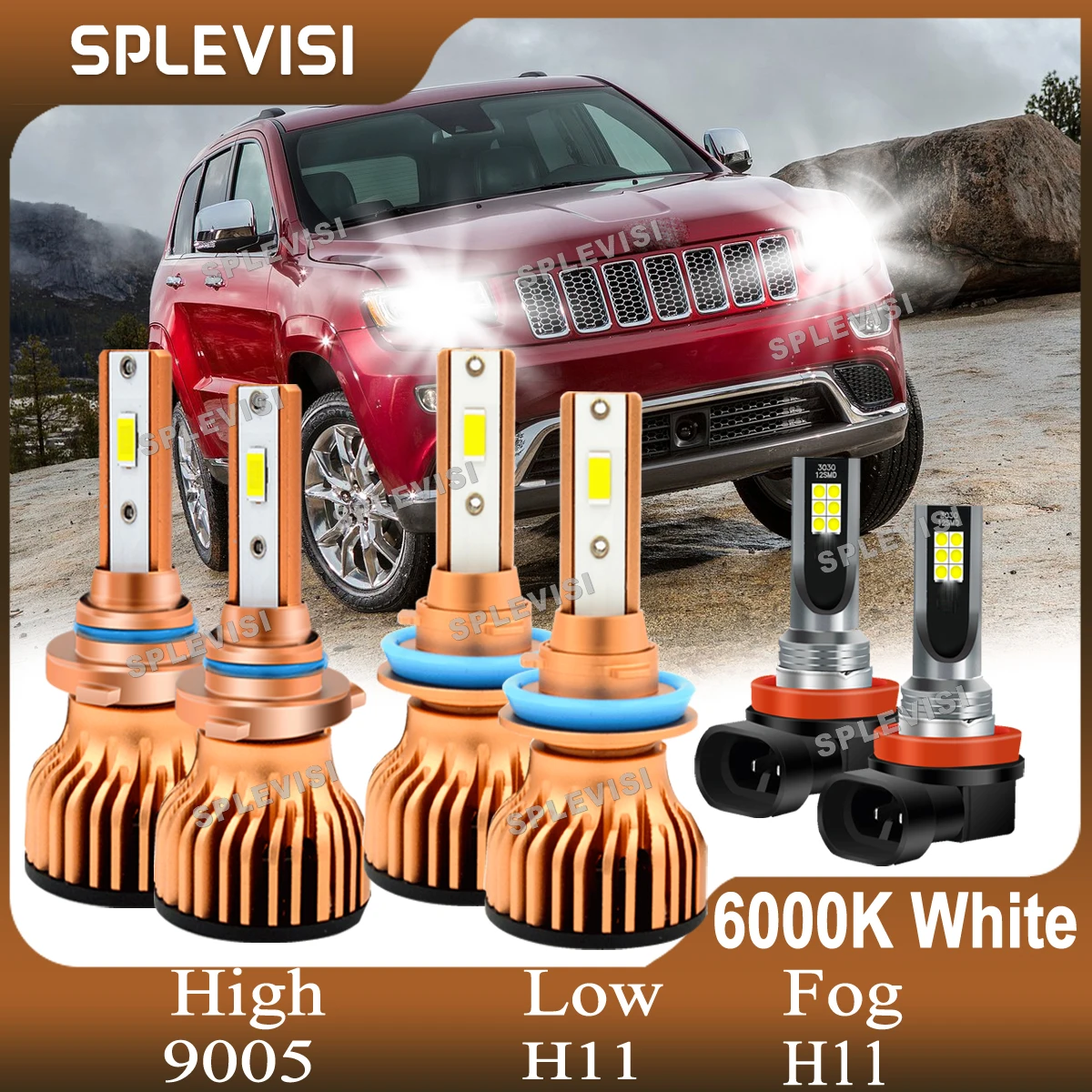 

Car Light 9005 High H11 Low H11 Foglight Replace For Jeep Grand Cherokee 2014 2015 2016 2017 2018 Pure White Lights Plug & Play