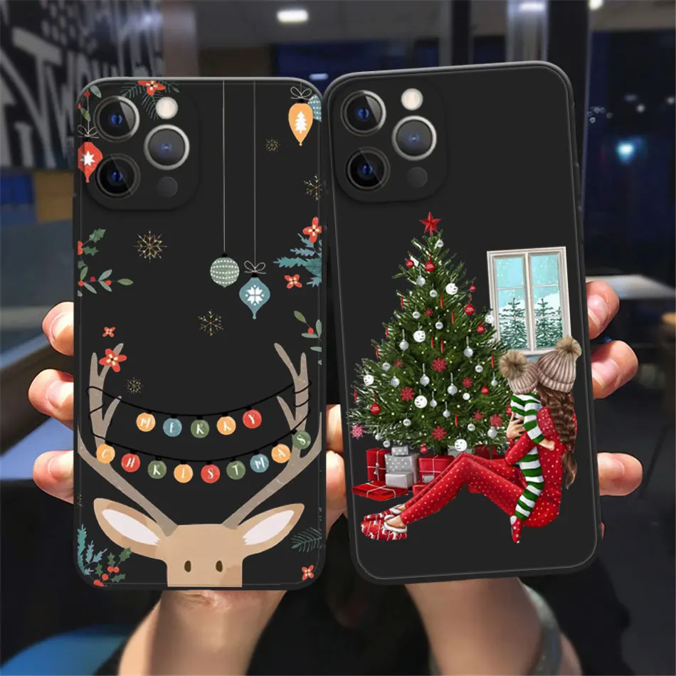 Christmas and New Year gift Black Phone Cover For iPhone 11 12 13 14 15 16 Pro Max 14 15 16 Plus 13Mini Soft Silicone TPU Case