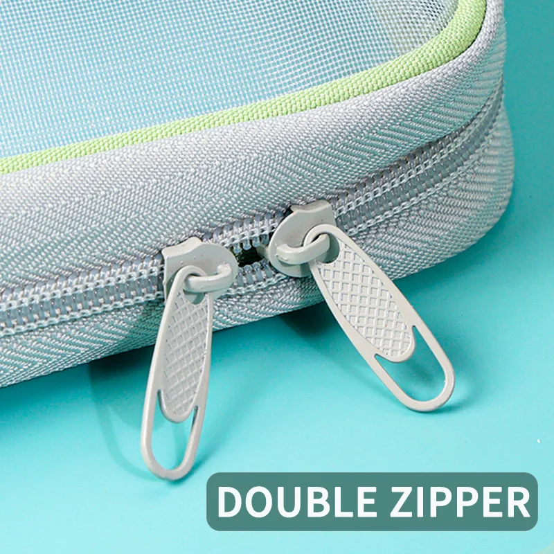 Huajie A4 Stationery Storage Bag Double-Layer Mesh Zipper Bag Large Capacity Storage Folder School Office Supplies Stationery Bag