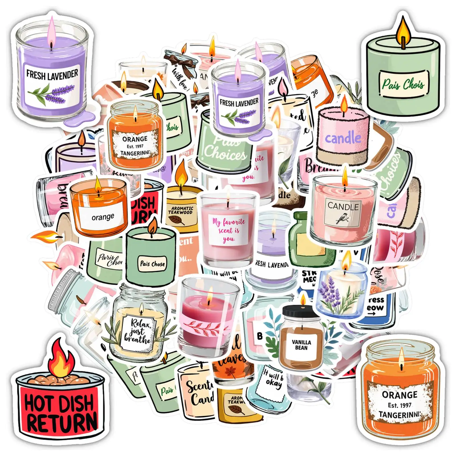 35pcs Whimsical Relaxation Stickers Cartoon Scented Candles DIY Stickers Teacher Reward Stickers For Laptop Luggage Guitar