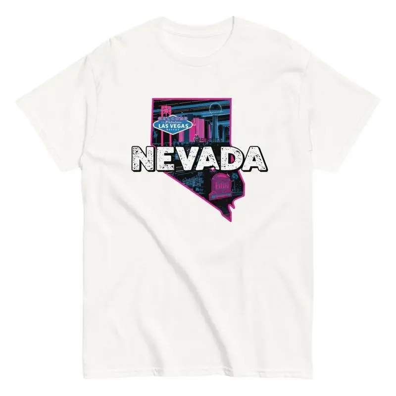 Nevada State Map Las Vegas Vacation Pride Nv Cotton T Shirt Retro Style