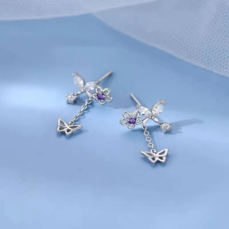 Exquisite Blätter-Kristallblumen-Ohrstecker für Damen, AAA-Zirkon, Rosen-Schmetterling-Quasten-Ohrringe, Brautschmuck für Hochzeit und Party – Detail 11