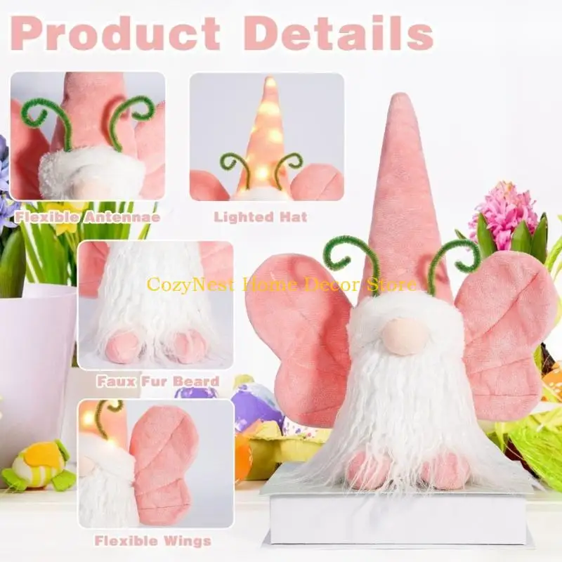 92MF Butterfly Gnomes Plush,Handmade Tomte Swedish Gnomes Scandinavian Figurine