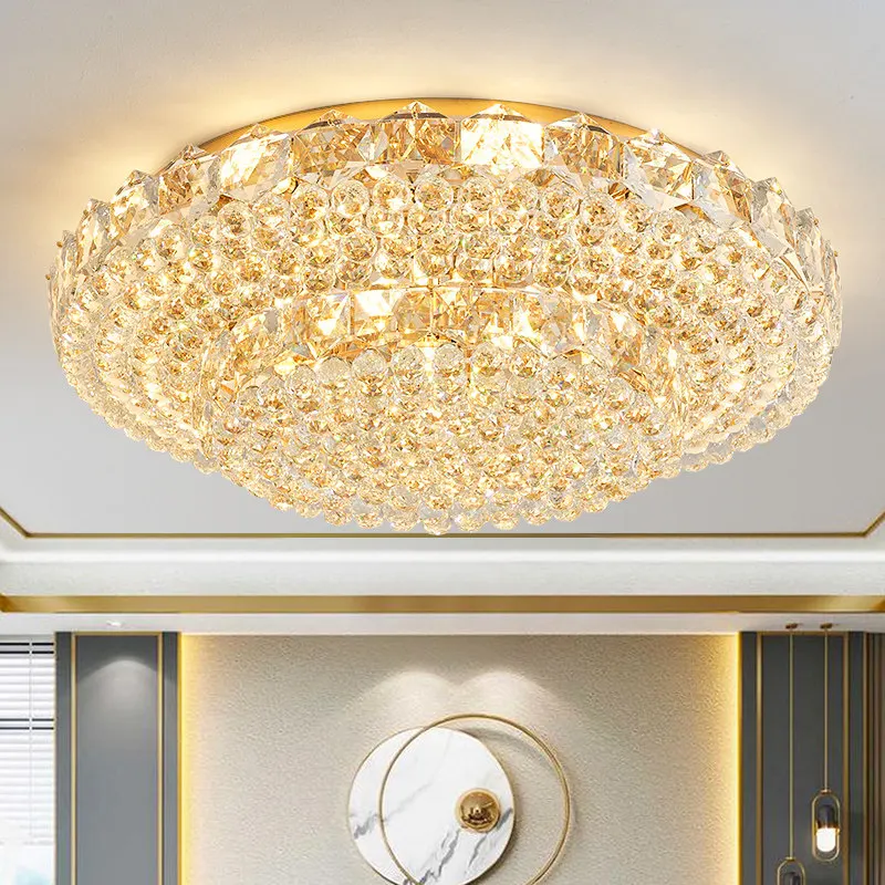 Modern Light Luxury Led Crystal Ceiling Light Home Decoration Living Room Bedroom Circular Dining Room Tri Color Light Fixture