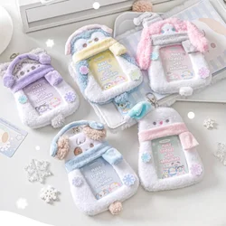 Plush Snowman Photocard Holder with Chain Cartoon Animal Photo Frame 3 Inch Kpop Photocard Sleeves for Girls Birthday Gifts 2025
