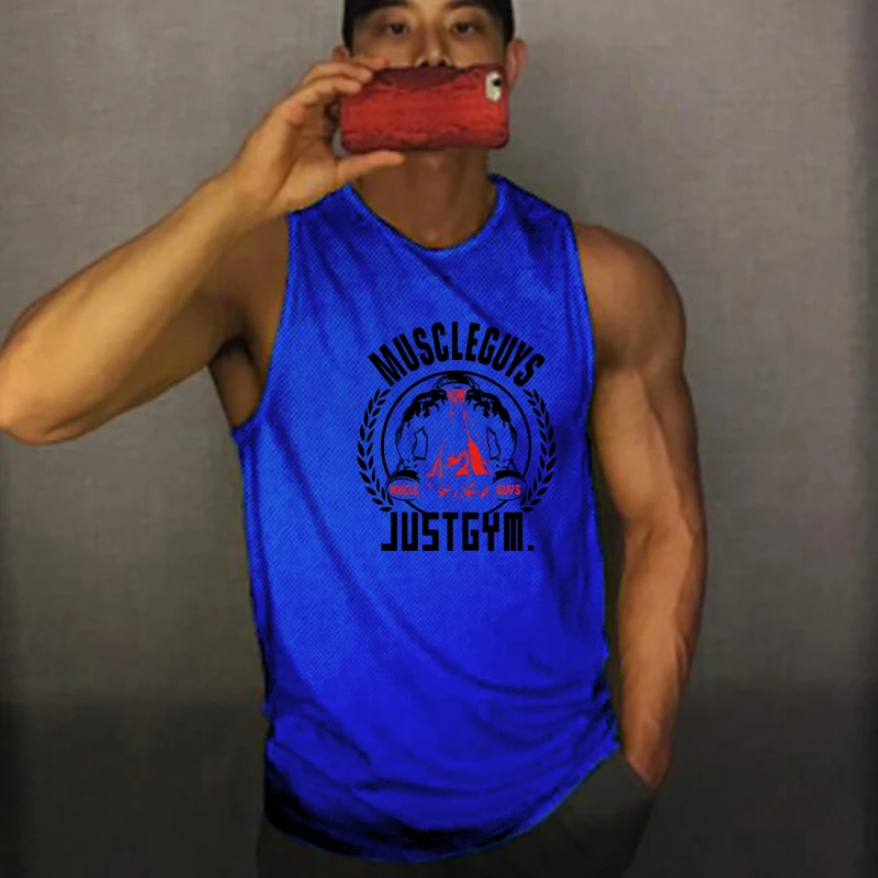 Canotte sportive per palestra Fitness Canotte per bodybuilding da uomo T-shirt senza maniche Mesh traspirante Canottiere per allenamento muscolare ad asciugatura rapida