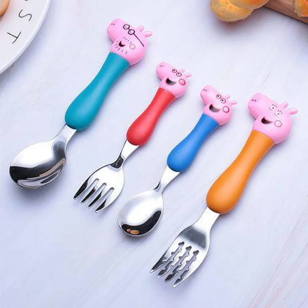 

Peppa Pig Cutlery Set 304 Stainless Steel 4Pcs Spoon Fork Children's Tableware Kawaii Anime Dinnerware Dinner Set Gifts For Kids