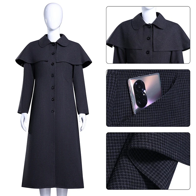 

Wednesday Cosplay Costume Halloween Woollen Coat Women Trench Carnival Party Comic-con Role Playing Outfits