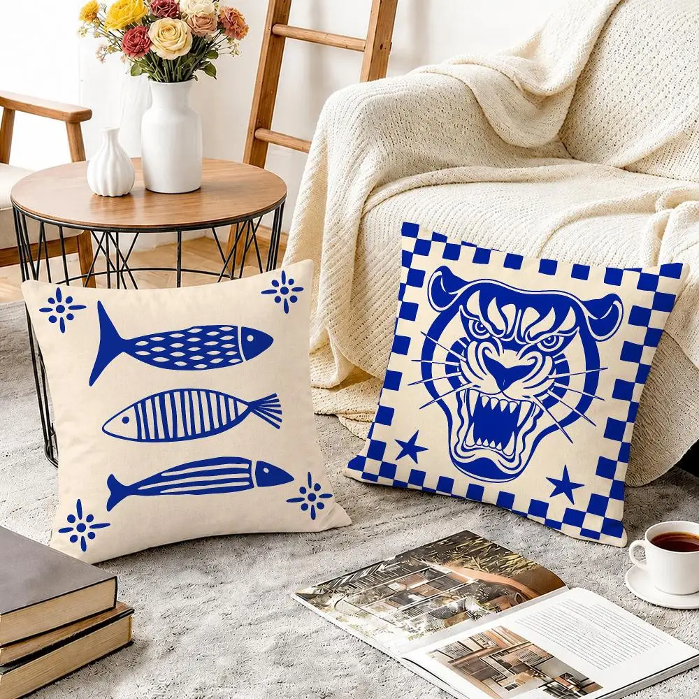 Funky Animal art Cushion Cover Breathable Cool Natural Durable Linen Printed Pillow Case Decor Sofa Bedroom