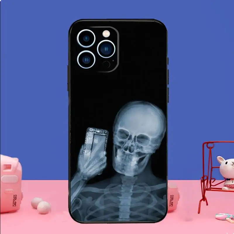 Radiological Human Skeleton Phone Case For iPhone 15 14 13 12 11 Pro Max Xs Xr X 7 8 Plus 12 13 Mini Silicone Black Cover