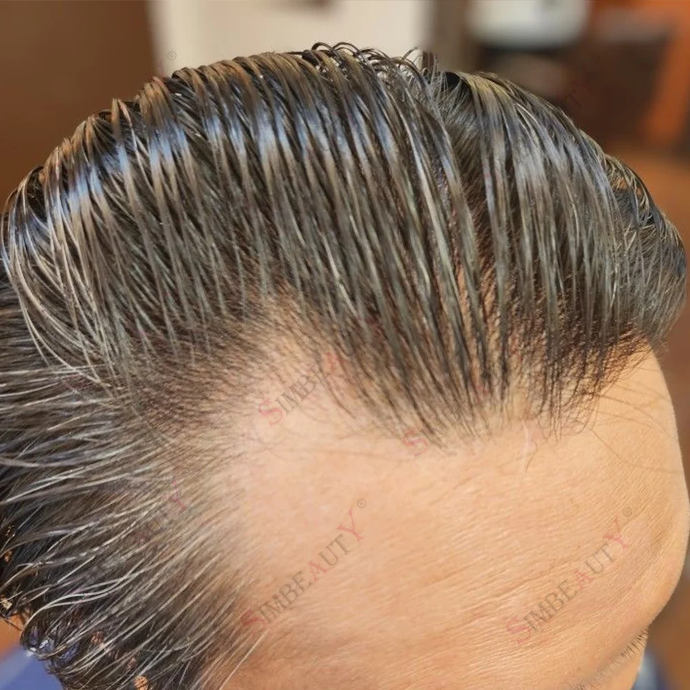 سوبر رقيقة الجلد شعر مستعار للرجال 0.02 مللي متر غير مرئية الطبيعية 90% الكثافة الشعر المستعار بني داكن أسود شقراء نظام استبدال الشعر البشري الحقيقي