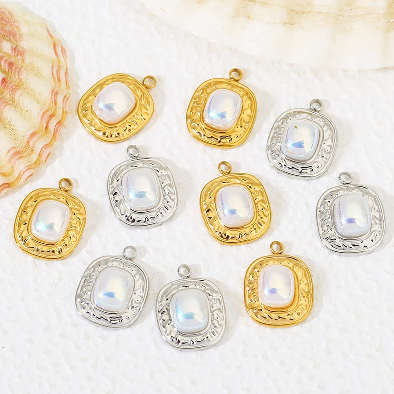 4pcs Stainless Steel Rectangle Pearl Charm Pendant Gold Plated PVD DIY Jewelry Making Necklaces Earrings Materials Accessories