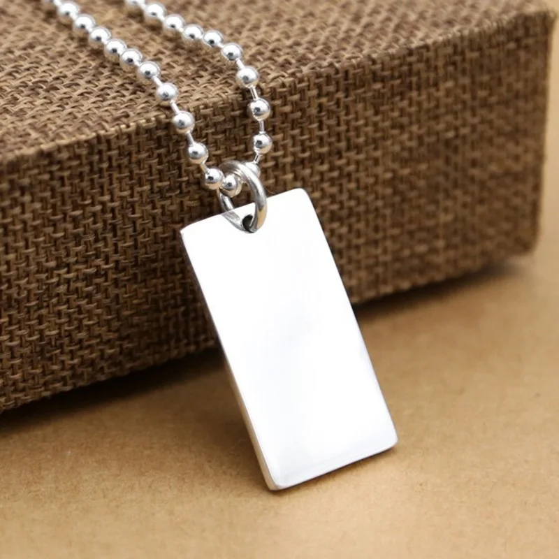 Real Pure 999 Fine Silver Men Women Lucky Gift Smooth Square Oblong Pendant 14-15g