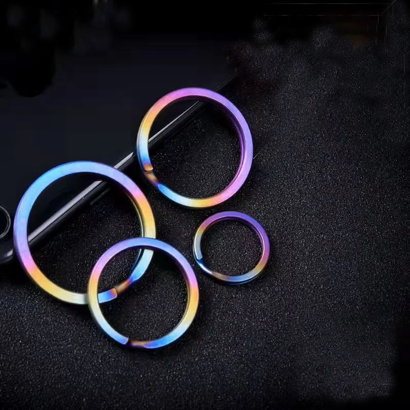 5PCS Multicolor Pure Titanium Key Ring Holder Car Keyring Pendant Round Metal Keychain Accessories