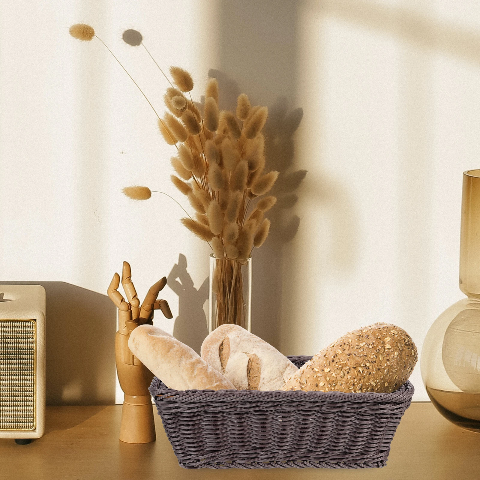 

Woven Bread Basket Plastic Rattan Storage Kitchen Home Multi-purpose Baskets Fruit Creative Sturdy House Decor Dining