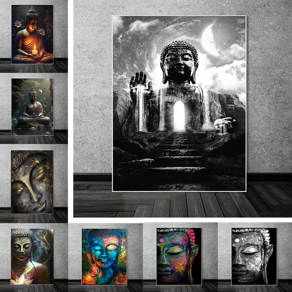 Póster de Buda de meditación de la religión Zen, estética abstracta colorida, arte de pared budista, pintura en lienzo, decoración