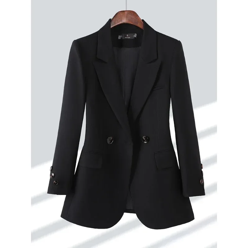 Frauen Langarm Einreiher formelle Blazer Kaffee schwarz solide Knopf Dekoration Business Arbeit tragen Damen Damen jacke