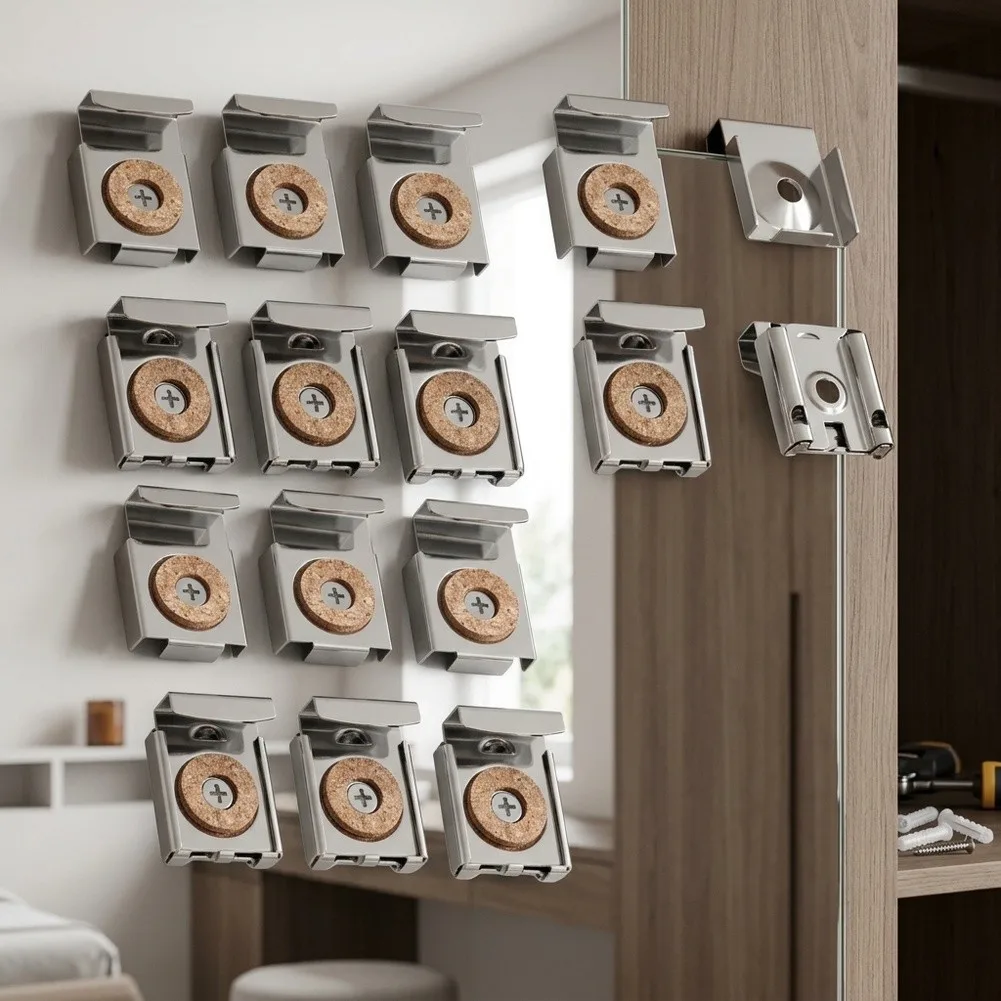 Stainless Steel Mirror Clips Designed for Glass Thickness Variability in Standard Bathroom Mirror Installations