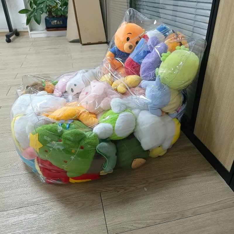 Large Capacity Transparent PVC Sofa Toy Storage Double Zipper for Easy Cleaning & Storing Plush Toys Dolls Organizer Spacesaving