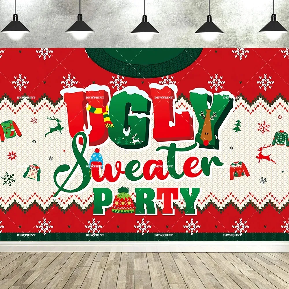 

Winter Christmas Ugly Sweater Party Decoration Background, Red and Green Christmas Sweater Party Decoration Photography Backdrop