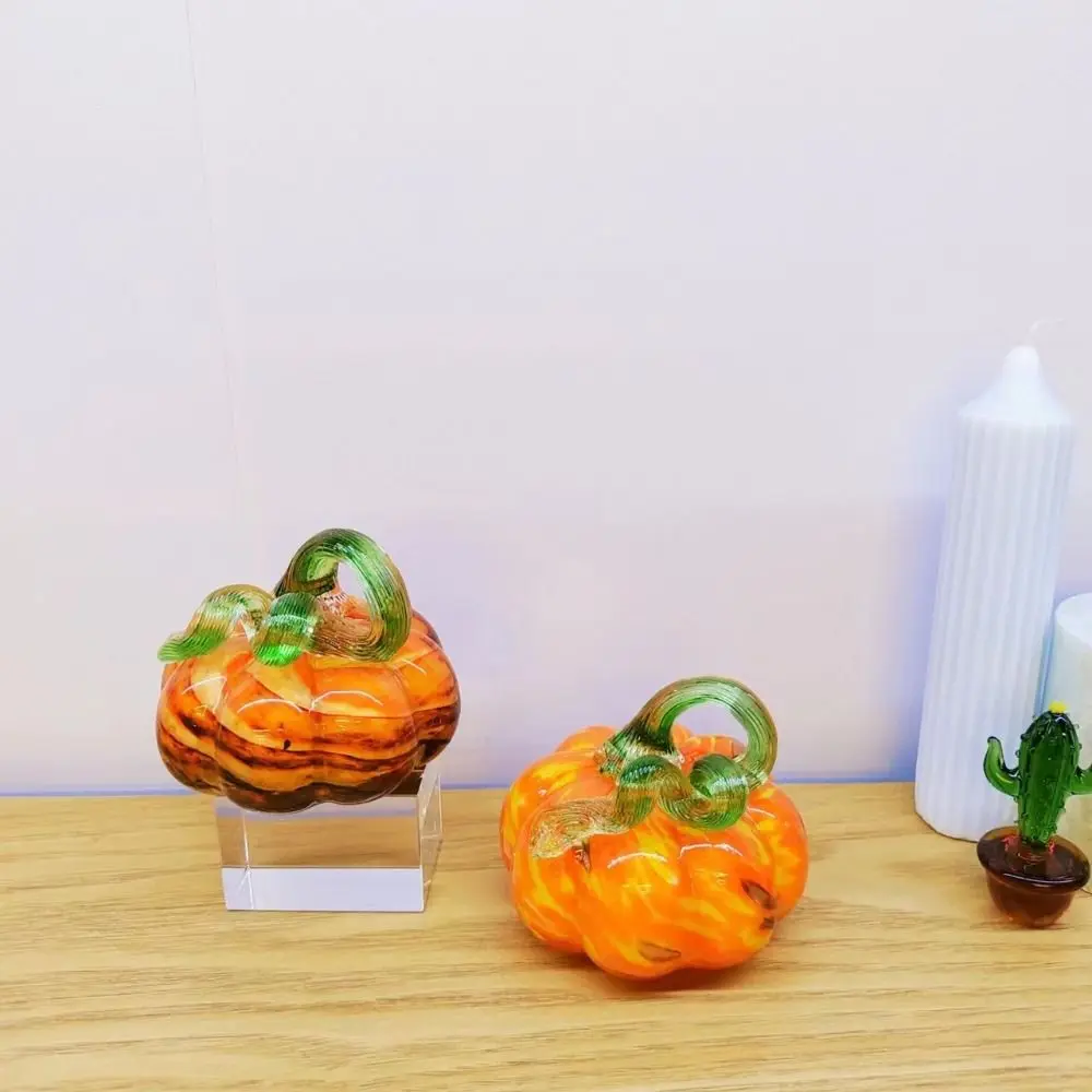 Hand Blown Glass Color Crystal Pumpkin Figurine Paperweight Decorative Glass Pumpkin Ornament Realistic Collectible